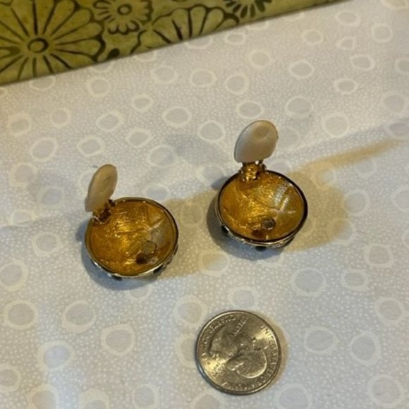 VTG CINER Gold Rhinestone Black Enamel EARRINGS - Picture 7 of 7